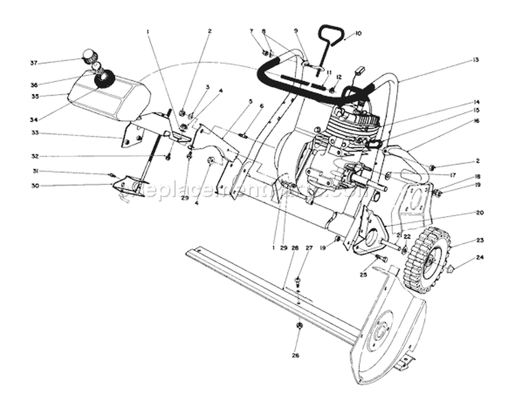 Engine Diagram and Parts List for 38165 7000001-7999999 - 1987 Toro Snow Blower