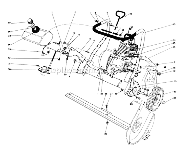 Engine Diagram and Parts List for 38167C 6000001-6999999 - 1986 Toro Snow Blower