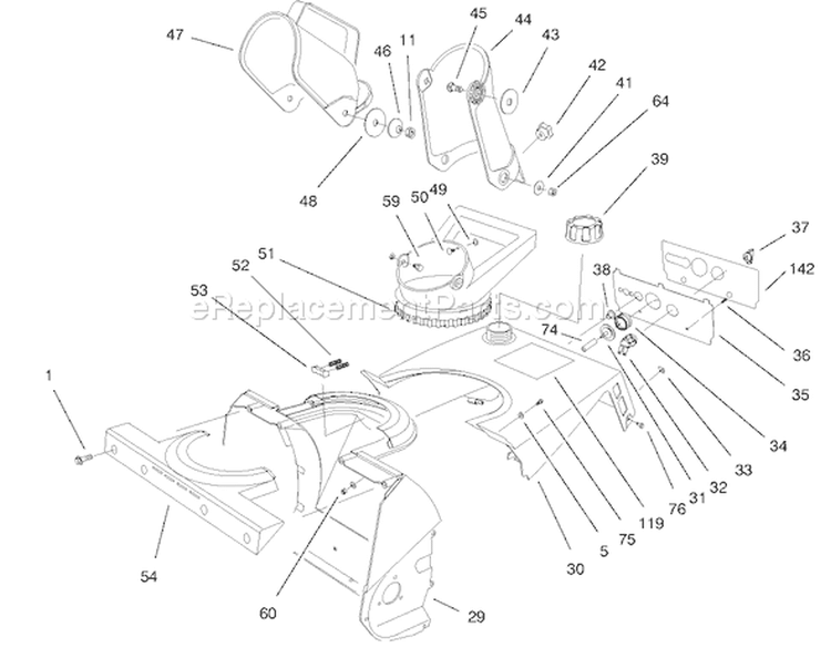 Chute Assembly Diagram and Parts List for 38170 7900001-7999999 - 1997 Toro Snow Blower