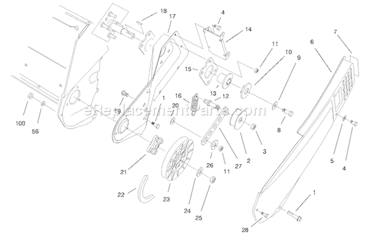 Pulley and Belt Cover Diagram and Parts List for 38170 7900001-7999999 - 1997 Toro Snow Blower