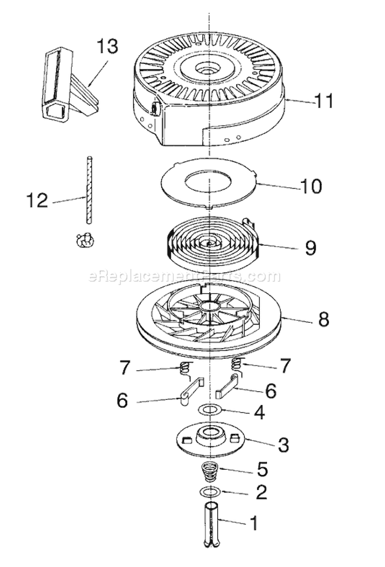Recoil Starter Diagram and Parts List for 38170 7900001-7999999 - 1997 Toro Snow Blower