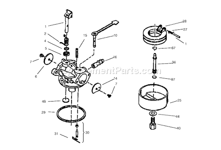 Carburetor Diagram and Parts List for 38170 8900001-8999999 - 1998 Toro Snow Blower