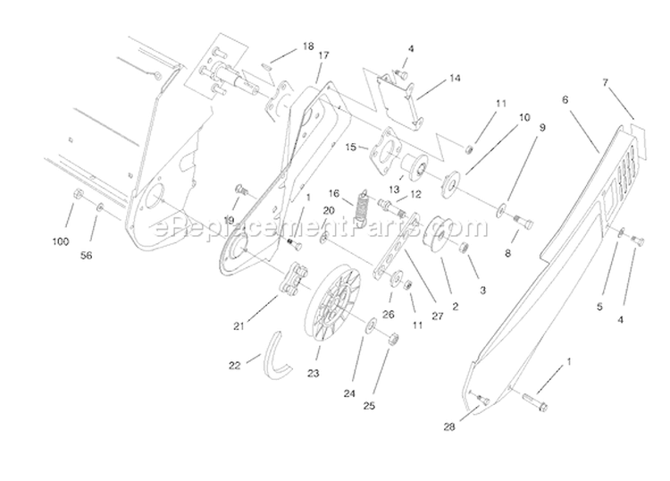 Pulley and Belt Cover Diagram and Parts List for 38170 8900001-8999999 - 1998 Toro Snow Blower