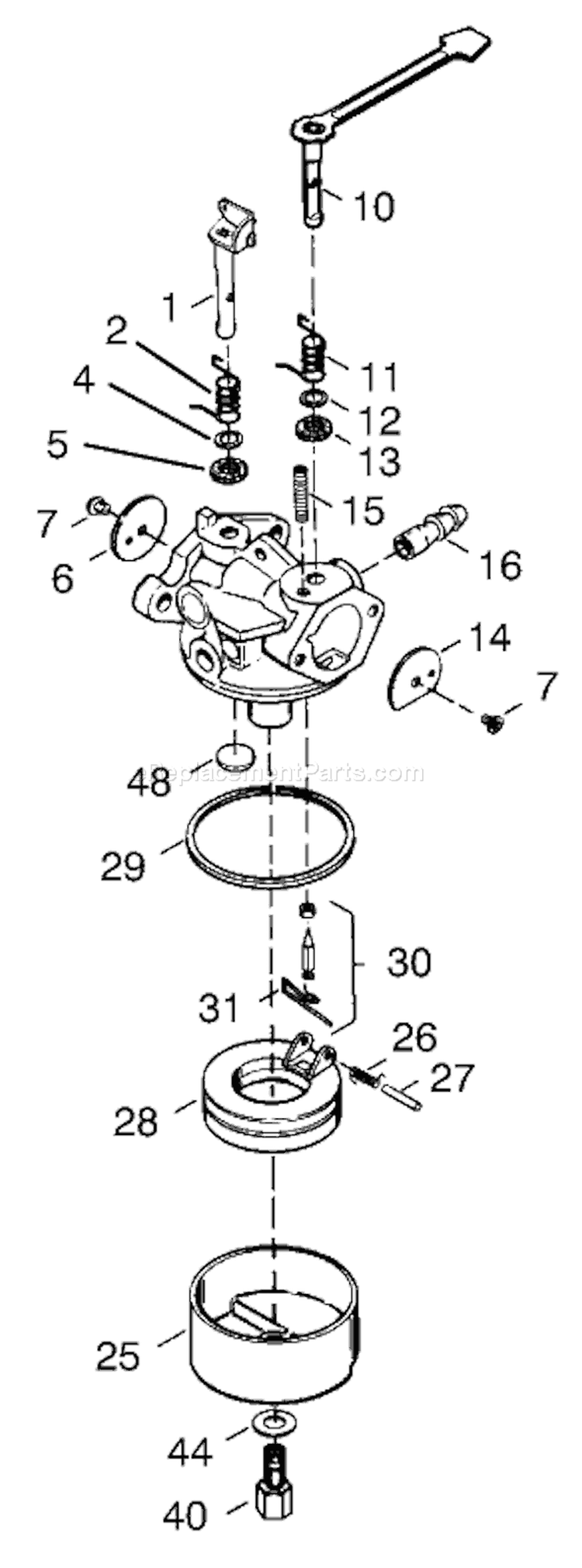 Carburetor Diagram and Parts List for 38171 7900001-7999999 - 1997 Toro Snow Blower