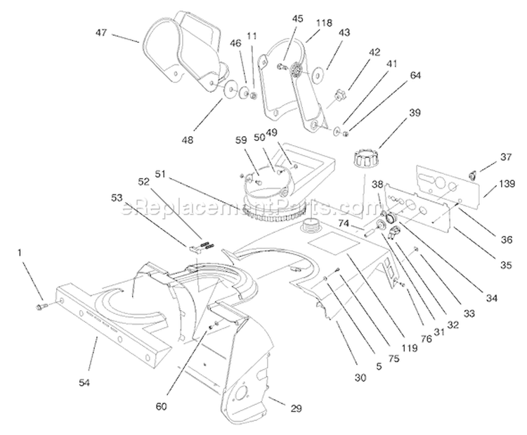Chute Assembly Diagram and Parts List for 38171 7900001-7999999 - 1997 Toro Snow Blower