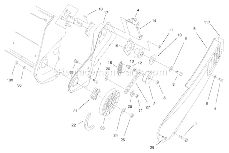 Pulley and Belt Cover Diagram and Parts List for 38171 7900001-7999999 - 1997 Toro Snow Blower