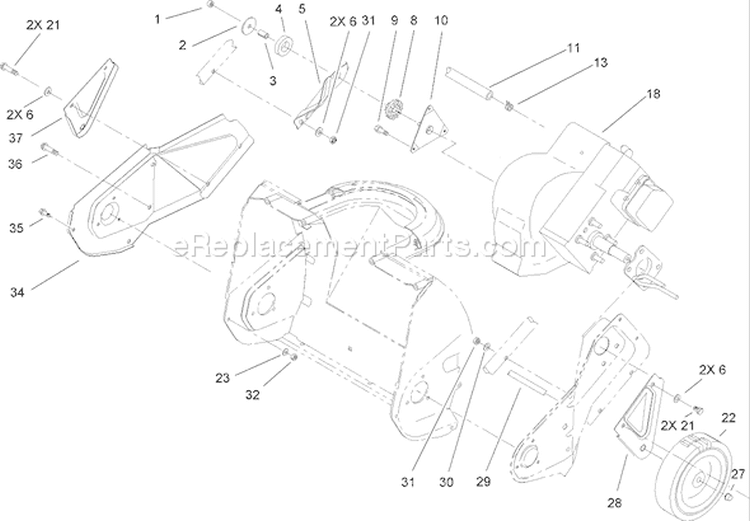 Engine, Rotor Housing and Sideplate Assembly Diagram and Parts List for 38172 270000001-270999999 - 2007 Toro Snow Blower