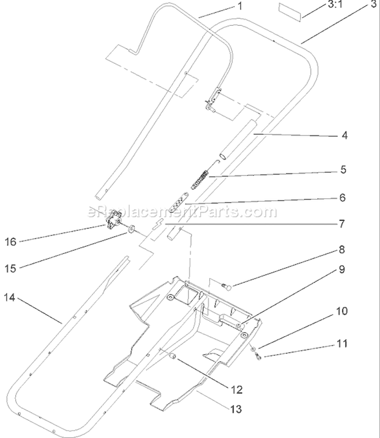 Handle & Lower Shroud Assembly Diagram and Parts List for 38173 240000001-240999999 - 2004 Toro Snow Blower