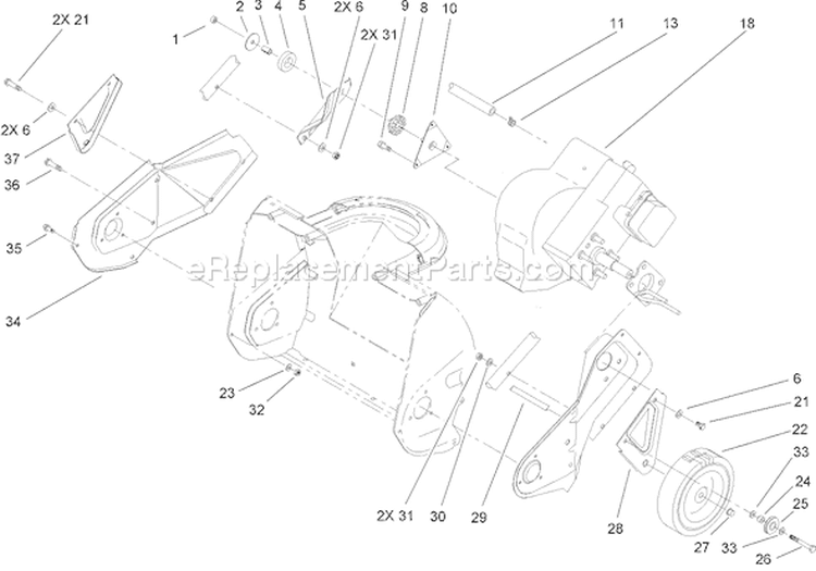 Engine, Rotor Housing and Sideplate Assembly Diagram and Parts List for 38173 270000001-270999999 - 2007 Toro Snow Blower