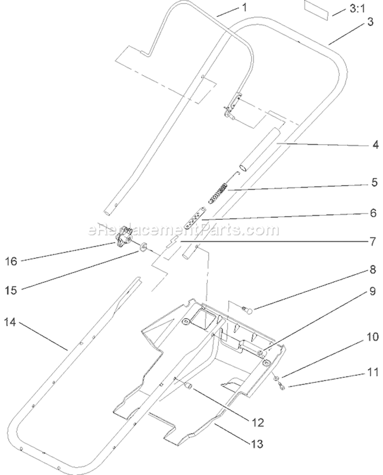 Handle & Lower Shroud Assembly Diagram and Parts List for 38173 270000001-270999999 - 2007 Toro Snow Blower