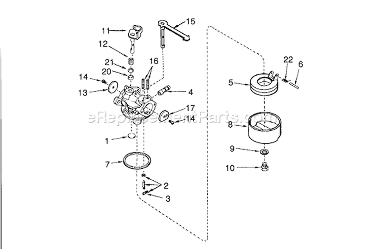 Carburetor Diagram and Parts List for 38170 1000001-1999999 - 1991 Toro Snow Blower