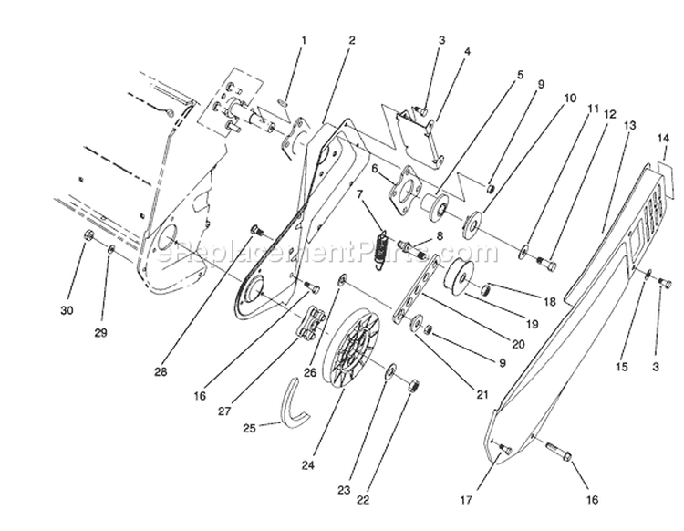 Pulley and Belt Cover Diagram and Parts List for 38170 2000001-2999999 - 1992 Toro Snow Blower