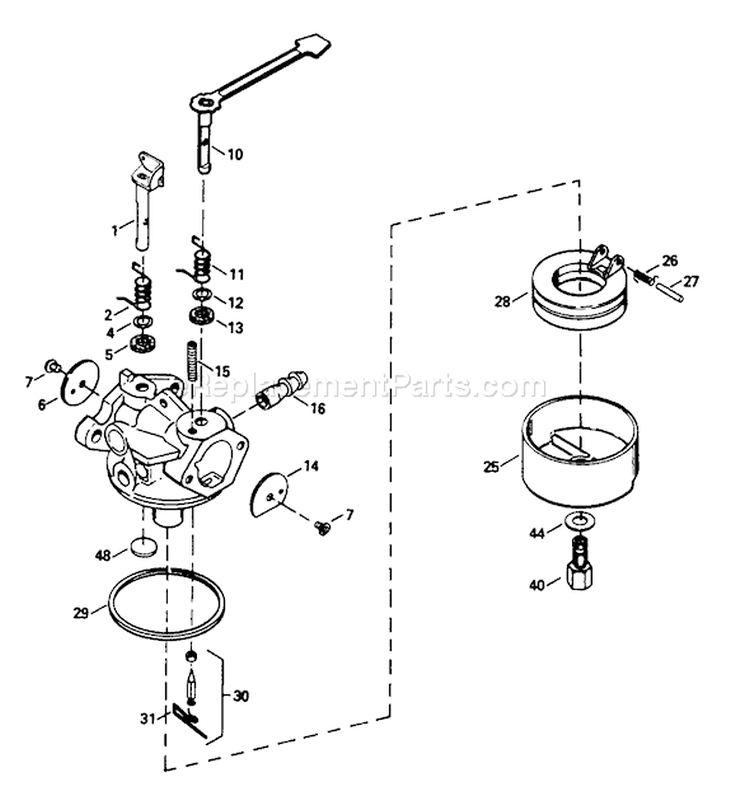 Carburetor Diagram and Parts List for 38170 3900001-3999999 - 1993 Toro Snow Blower