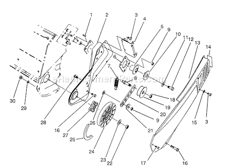Pulley and Belt Cover Diagram and Parts List for 38170 3900001-3999999 - 1993 Toro Snow Blower