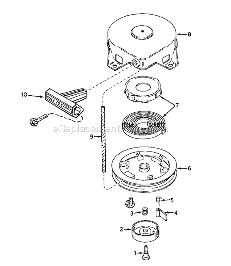 Recoil Starter Diagram and Parts List for 38170 3900001-3999999 - 1993 Toro Snow Blower