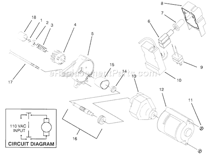 Starter Motor Assembly Diagram and Parts List for 38170 4900001-4999999 - 1994 Toro Snow Blower