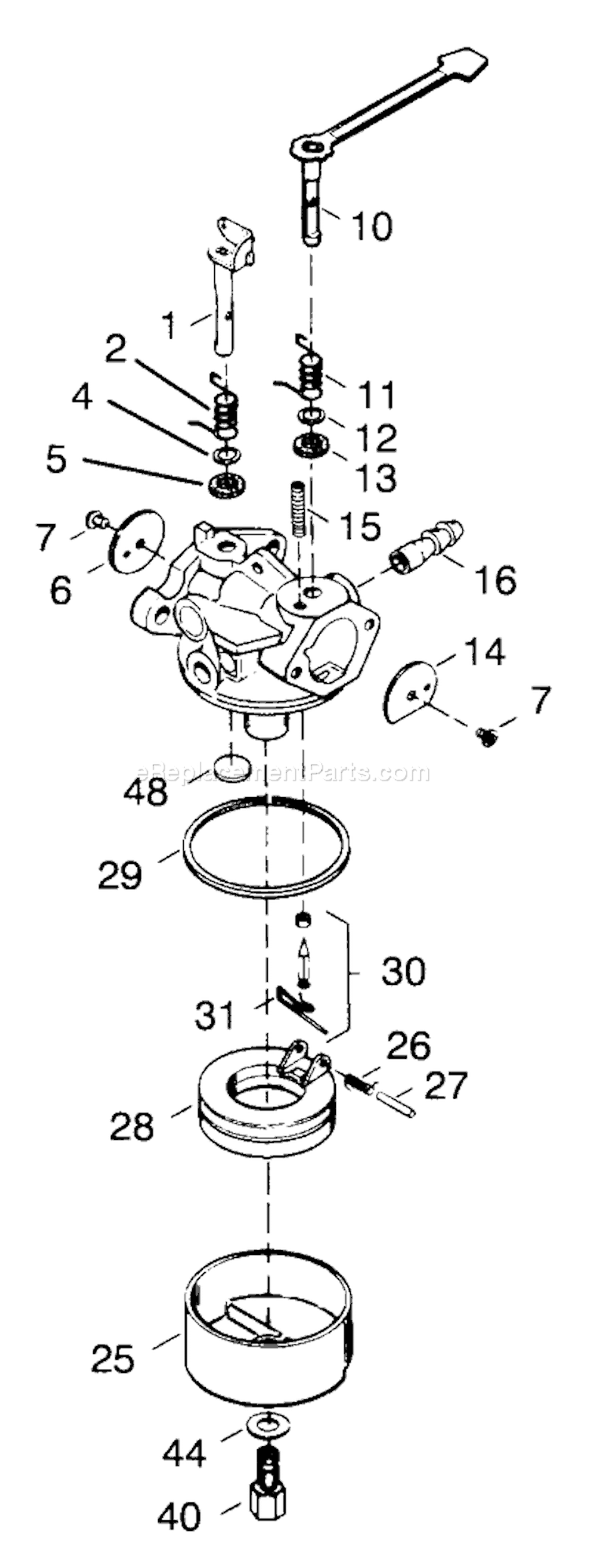 Carburetor Diagram and Parts List for 38170 4900001-4999999 - 1994 Toro Snow Blower