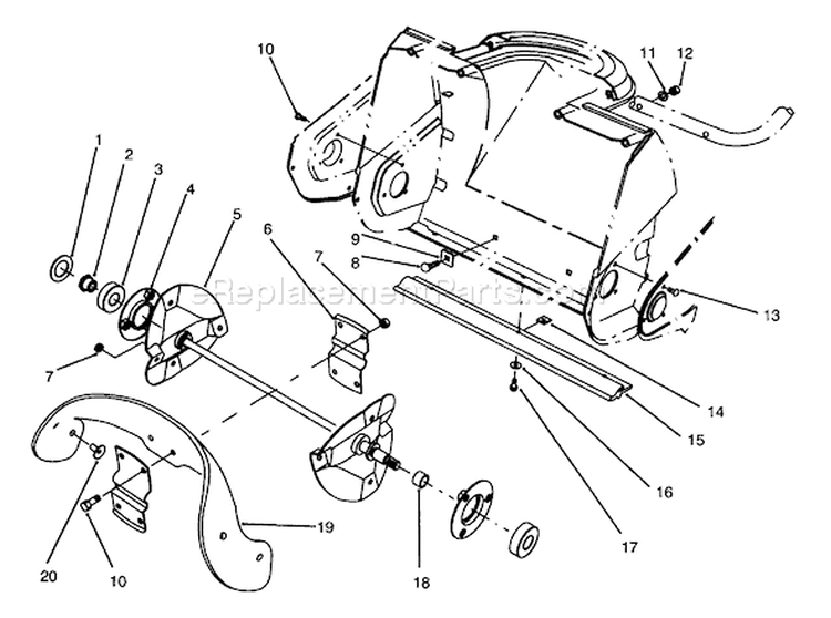 Auger Assembly Diagram and Parts List for 38170 6900001-6999999 - 1996 Toro Snow Blower