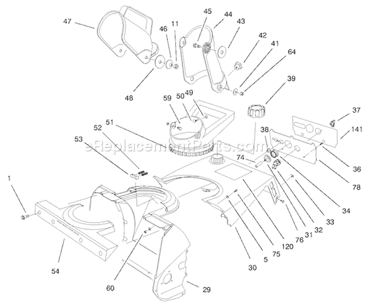 Chute Assembly Diagram and Parts List for 38175 7900001-7999999 - 1997 Toro Snow Blower