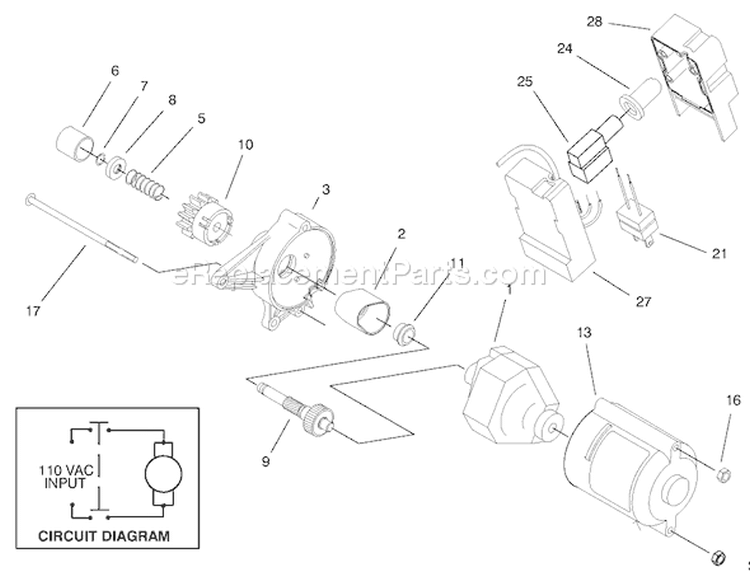 Starter Motor Assembly Diagram and Parts List for 38175 7900001-7999999 - 1997 Toro Snow Blower