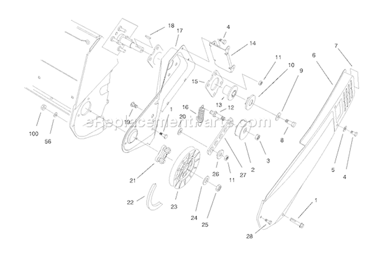 Pulley and Belt Cover Diagram and Parts List for 38175 8900001-8999999 - 1998 Toro Snow Blower