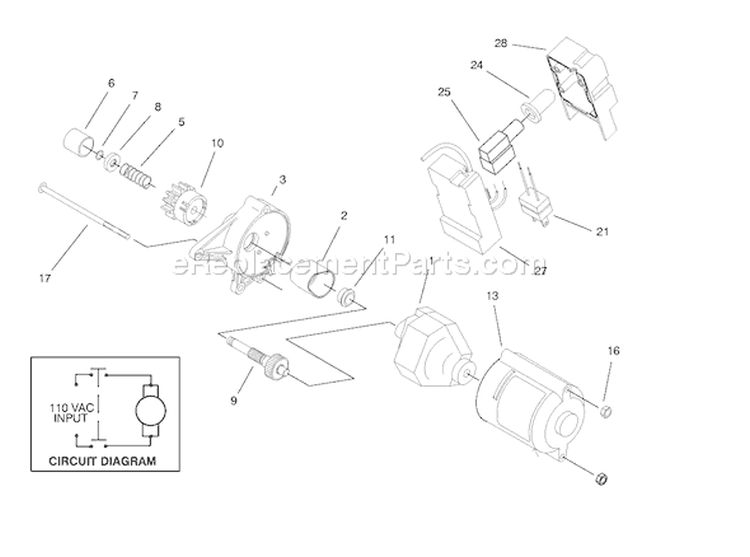 Starter Motor & Switch Housing Diagram and Parts List for 38175 8900001-8999999 - 1998 Toro Snow Blower