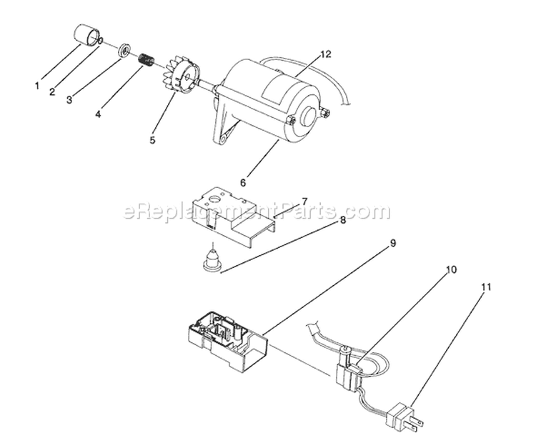 Starter Motor Assembly Diagram and Parts List for 38176 2000001-2999999 - 1992 Toro Snow Blower