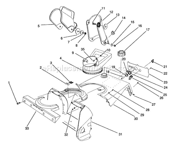 Chute Assembly Diagram and Parts List for 38176 2000001-2999999 - 1992 Toro Snow Blower