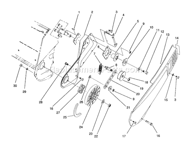 Pulley & Belt Cover Assembly Diagram and Parts List for 38176 2000001-2999999 - 1992 Toro Snow Blower