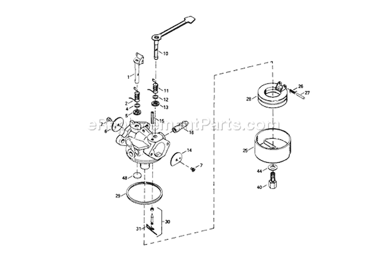 Carburetor Diagram and Parts List for 38171 3900001-3999999 - 1993 Toro Snow Blower