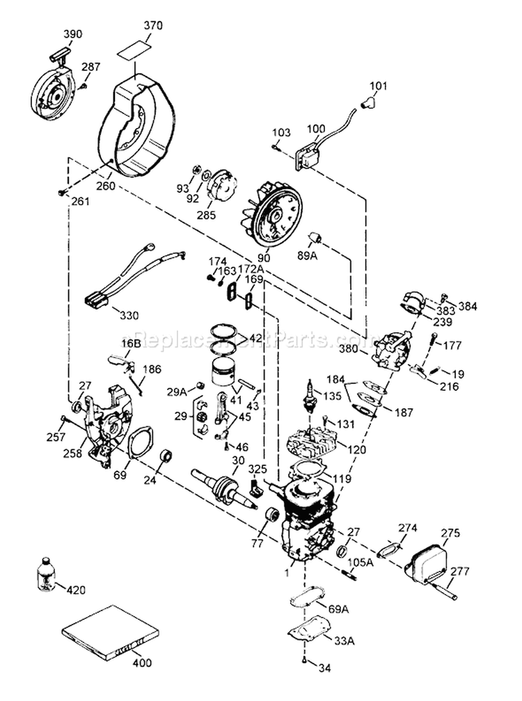 Engine Diagram and Parts List for 38176 4900001-4999999 - 1994 Toro Snow Blower