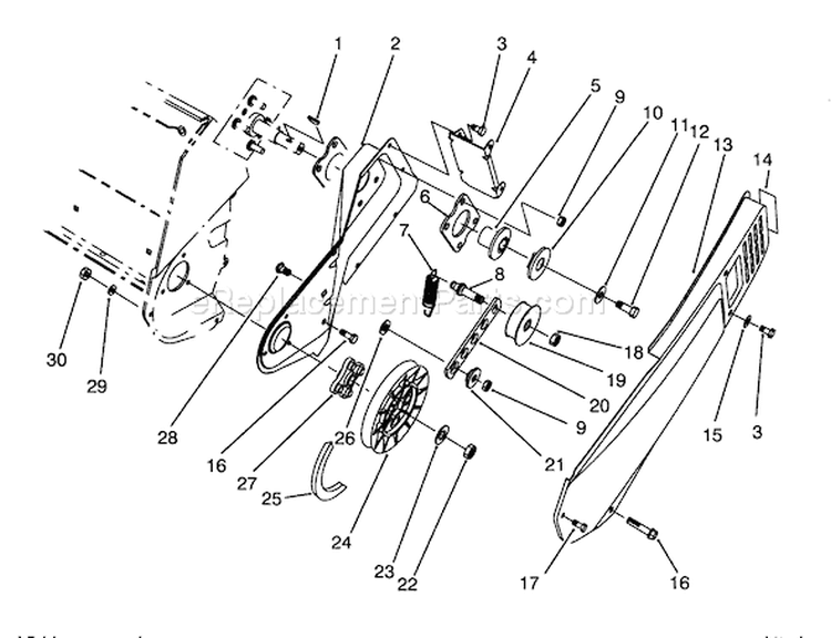 Pulley & Belt Cover Assembly Diagram and Parts List for 38176 4900001-4999999 - 1994 Toro Snow Blower