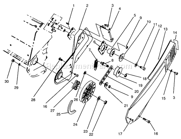Pulley & Belt Cover Assembly Diagram and Parts List for 38176 5900001-5999999 - 1995 Toro Snow Blower