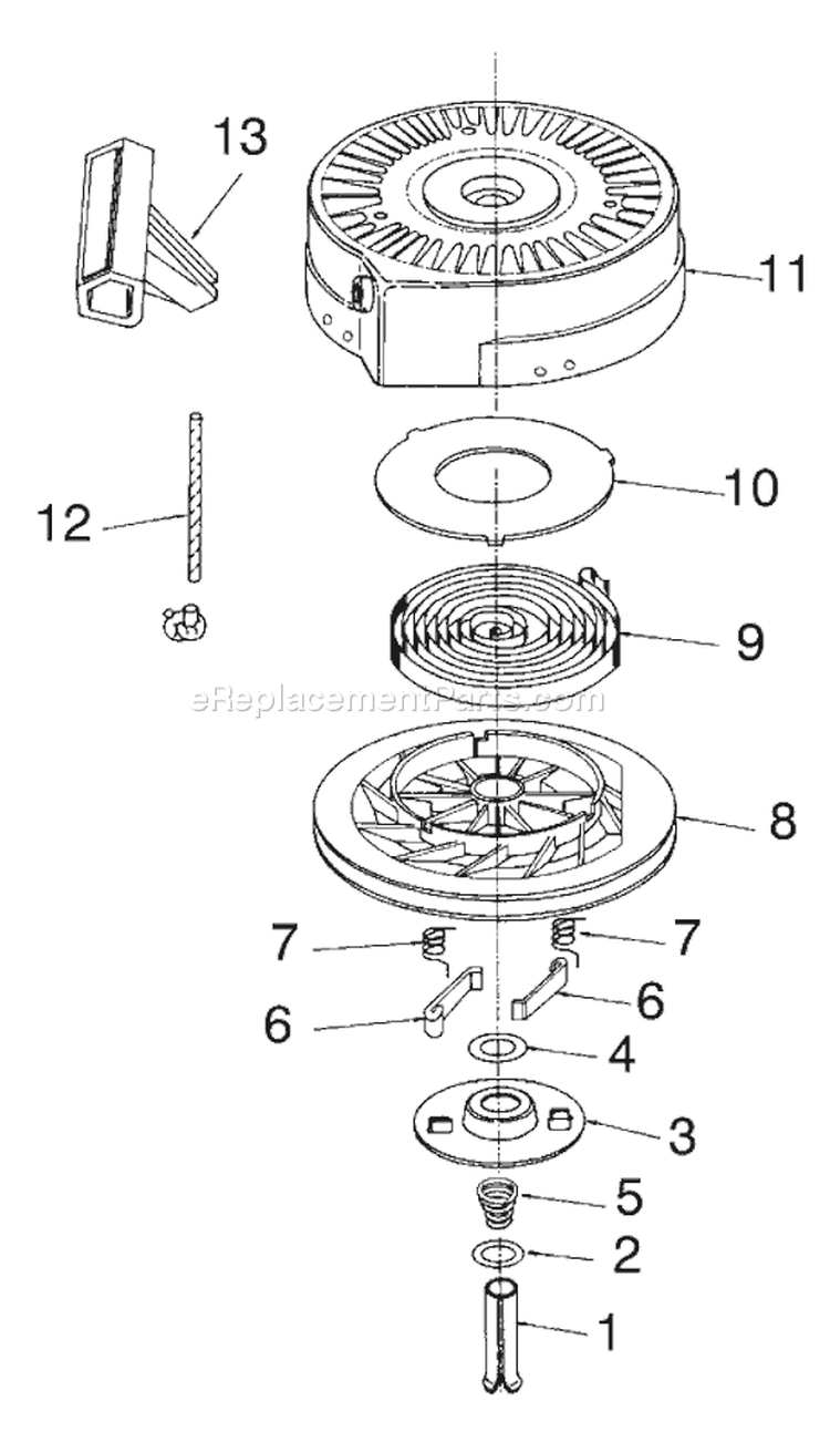 Recoil Starter Diagram and Parts List for 38176 7900001-7999999 - 1997 Toro Snow Blower