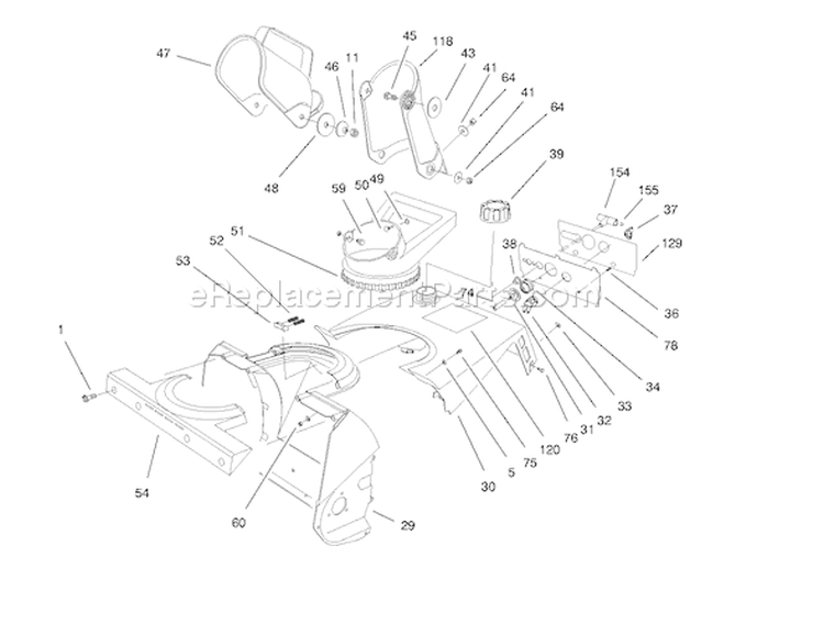 Chute Assembly Diagram and Parts List for 38176 8900001-8999999 - 1998 Toro Snow Blower