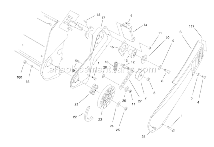 Pulley & Belt Cover Assembly Diagram and Parts List for 38176 8900001-8999999 - 1998 Toro Snow Blower
