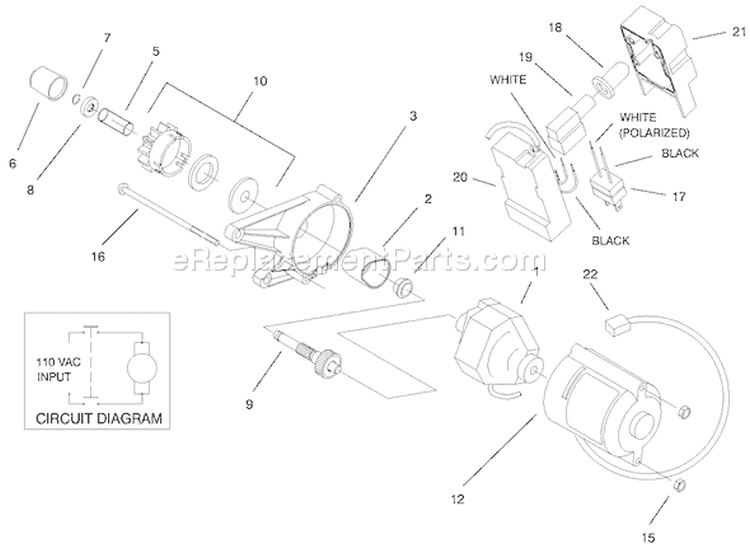 Motor and Switch Housing Assembly Diagram and Parts List for 38177 99000001-99999999 - 1999 Toro Snow Blower
