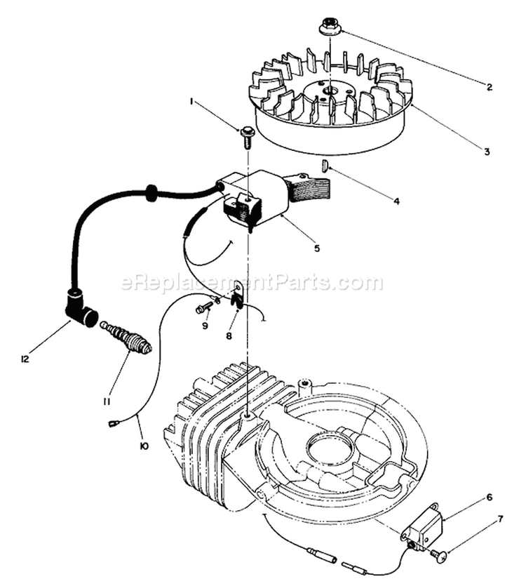 Flywheel and Magneto Assembly Diagram and Parts List for 38180 8000001-8999999 - 1988 Toro Snow Blower