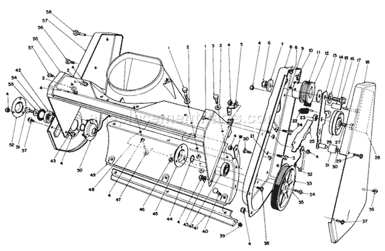 Housing Assembly Diagram and Parts List for 38180 0007974-0008194 - 1990 Toro Snow Blower