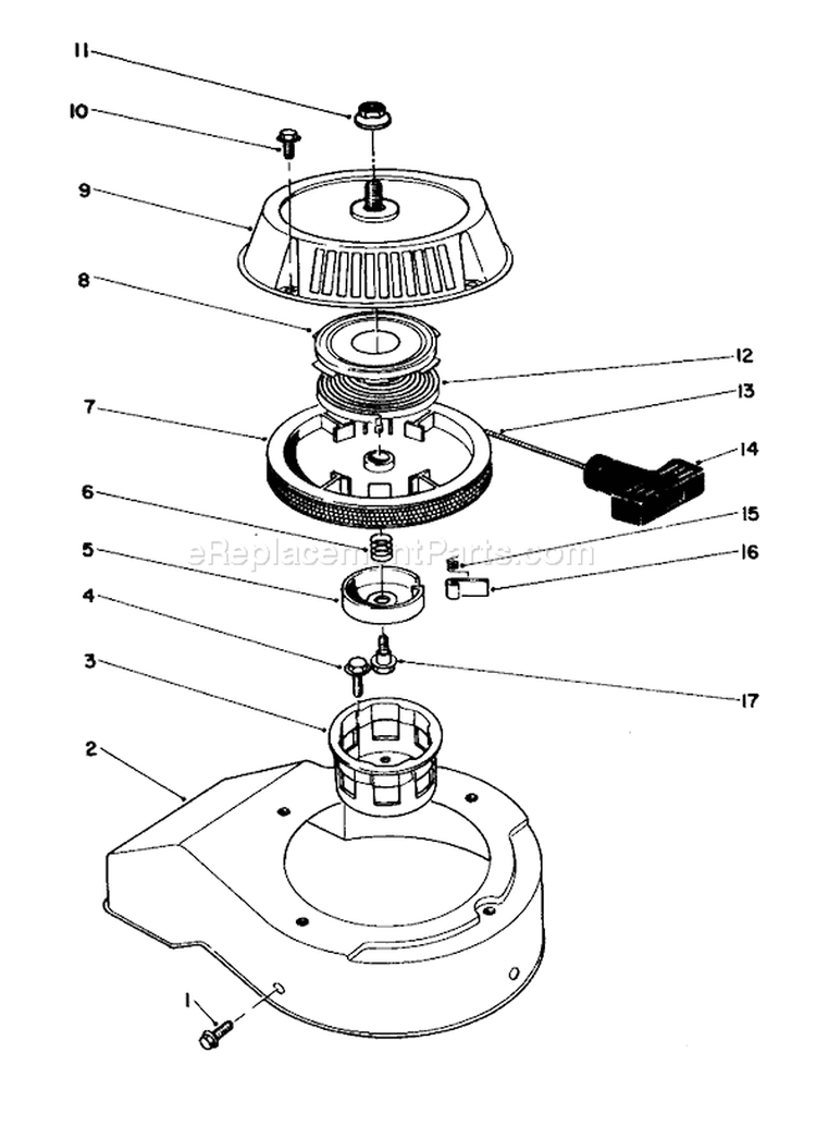 Recoil Starter Diagram and Parts List for 38180 6000001-6999999 - 1986 Toro Snow Blower