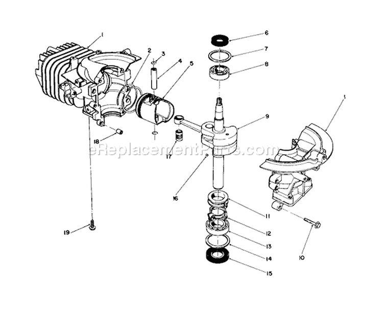 Short Block Assembly Diagram and Parts List for 38180 6000001-6999999 - 1986 Toro Snow Blower