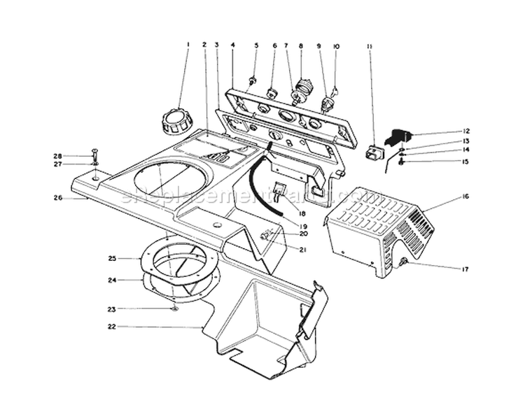 Control Panel & Shrouding Assembly Diagram and Parts List for 38180 6000001-6999999 - 1986 Toro Snow Blower