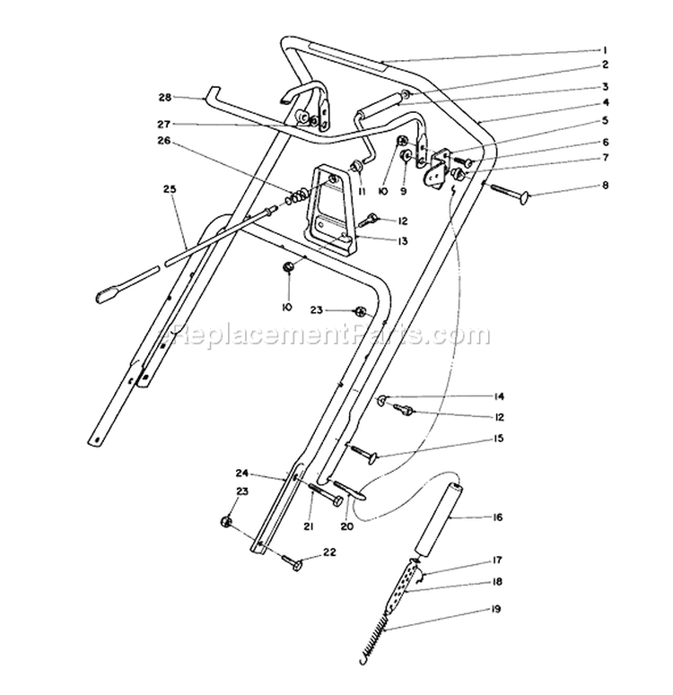 Handle Assembly Diagram and Parts List for 38180 6000001-6999999 - 1986 Toro Snow Blower