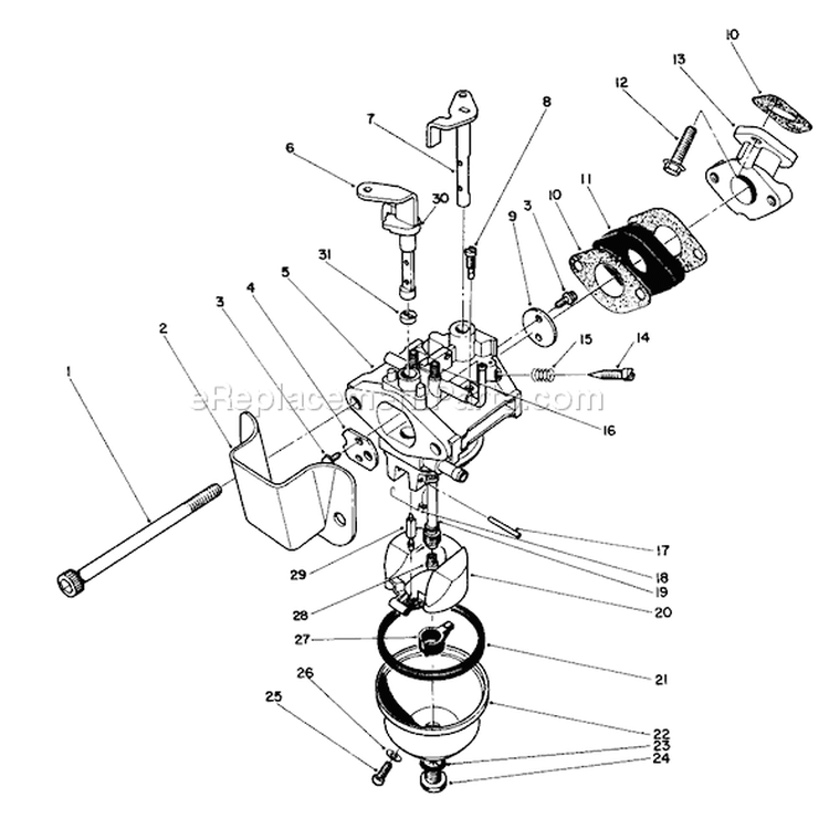 Carburetor Diagram and Parts List for 38180 0008195-0999999 - 1990 Toro Snow Blower