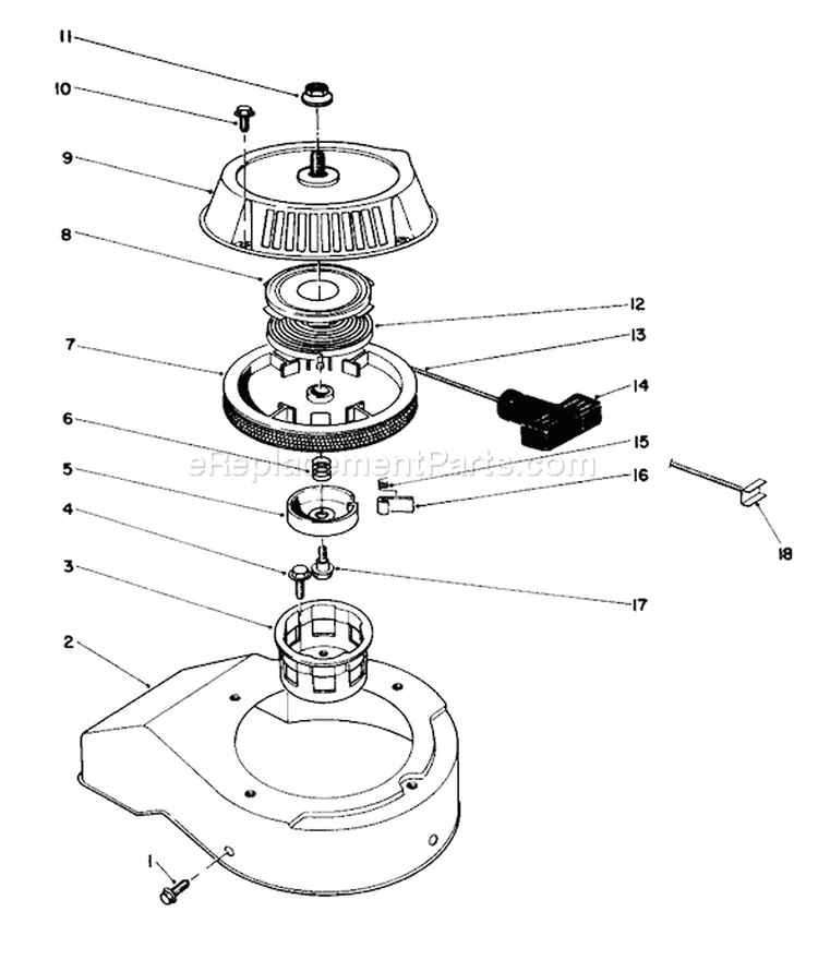 Recoil Starter Diagram and Parts List for 38180 0008195-0999999 - 1990 Toro Snow Blower