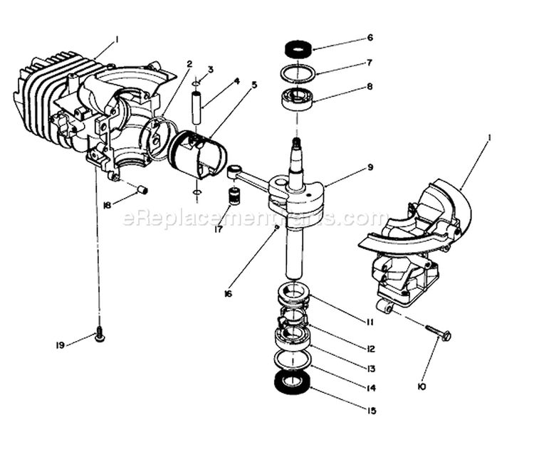 Short Block Assembly Diagram and Parts List for 38180 0008195-0999999 - 1990 Toro Snow Blower