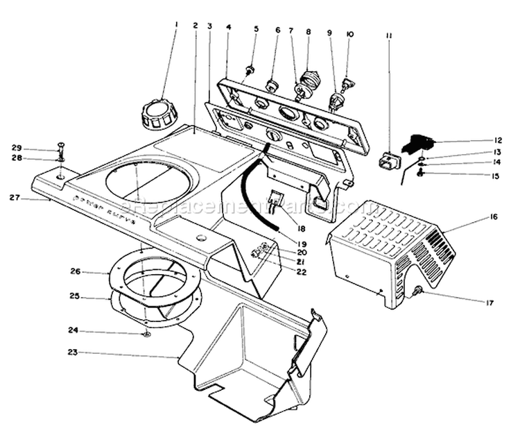 Control Panel & Shrouding Assembly Diagram and Parts List for 38180 0008195-0999999 - 1990 Toro Snow Blower