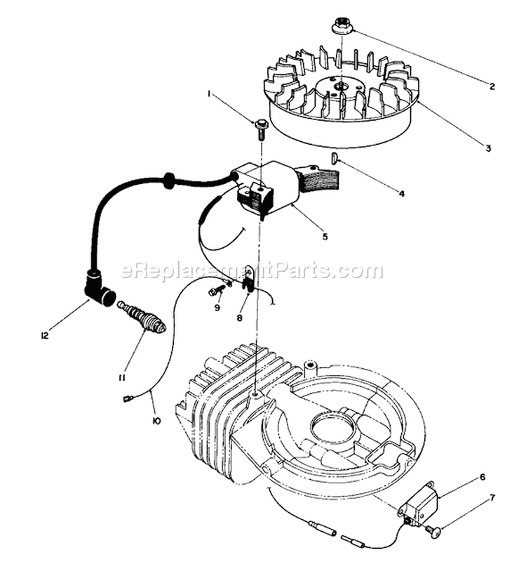 Flywheel and Magneto Assembly Diagram and Parts List for 38180 0008195-0999999 - 1990 Toro Snow Blower
