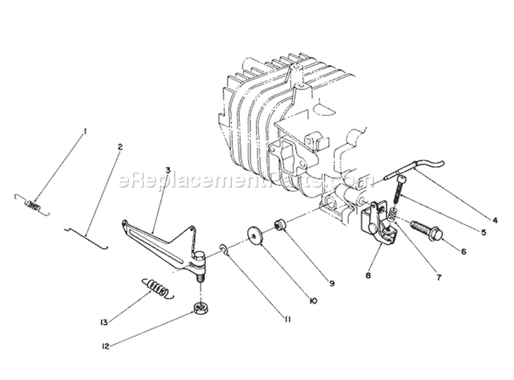 Governor Assembly Model Diagram and Parts List for 38180 0008195-0999999 - 1990 Toro Snow Blower
