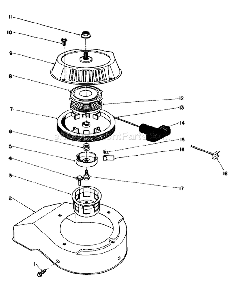 Recoil Starter Diagram and Parts List for 38181 1000001-1999999 - 1991 Toro Snow Blower